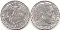 2 Reichsmark 1937 Deutsches Reich Hindenburg E ss